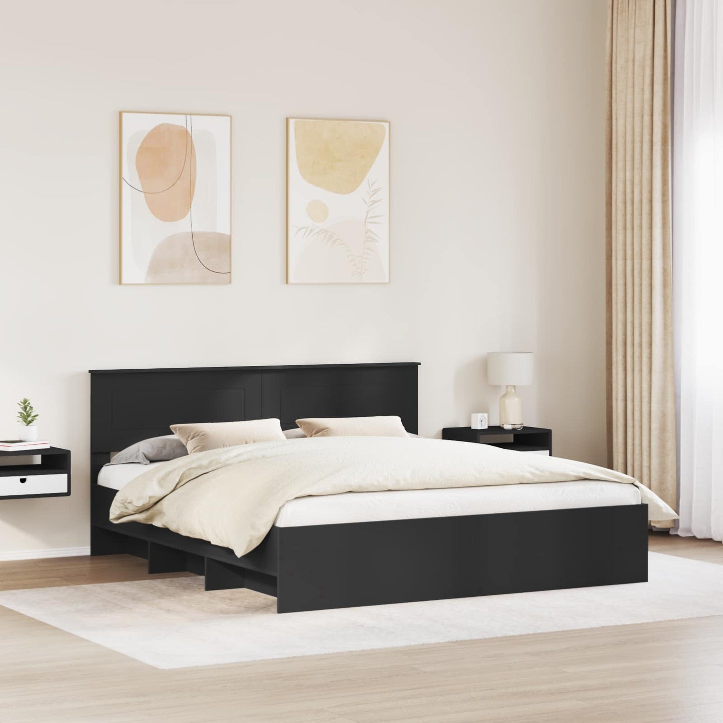 Bed Frame with Headboard Black 180 x 200 cm Engineered Wood