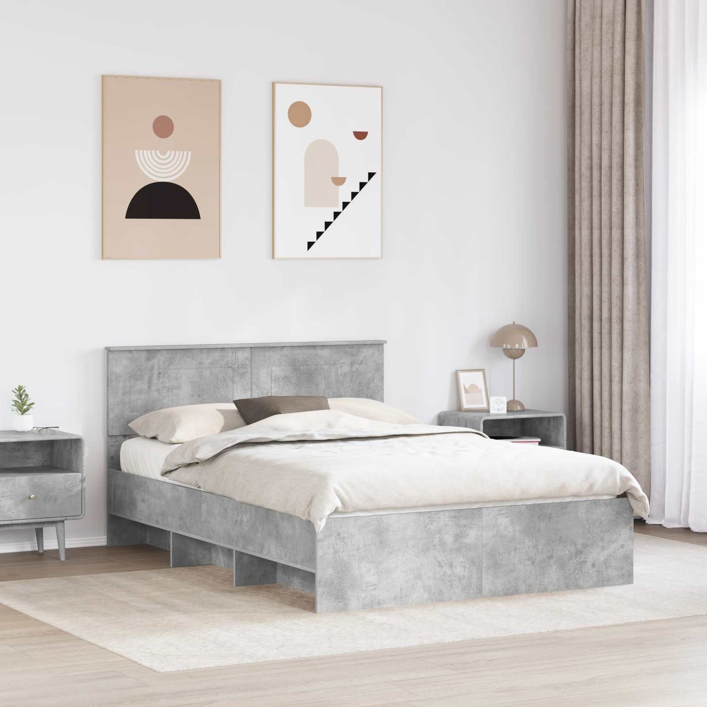 Bed Frame Concrete Grey 160 x 200 cm Engineered Wood