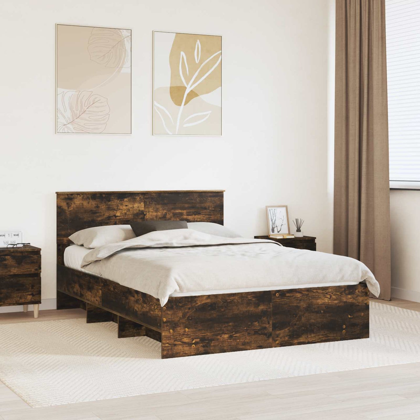 Bed Frame Smoked Oak 150 x 200 cm Engineered Wood