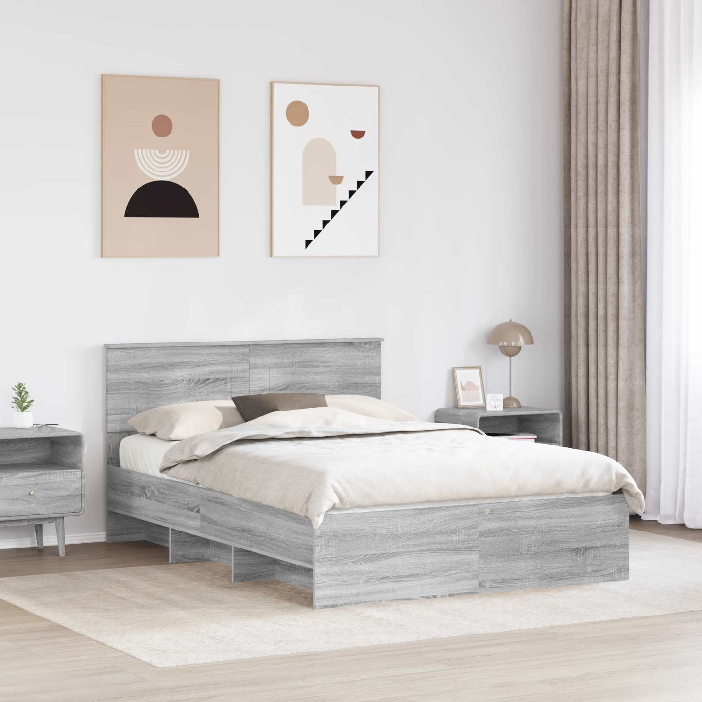 Bed Frame Grey Sonoma 140 x 200 cm Engineered Wood