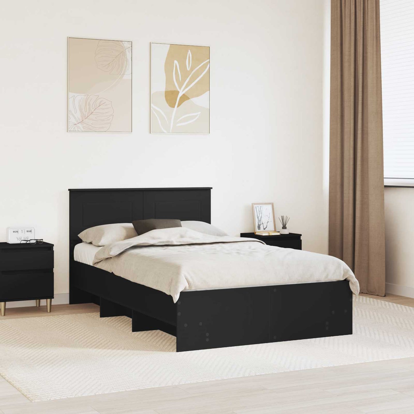 Bed Frame with Headboard Black 137 x 203 cm Engineered Wood