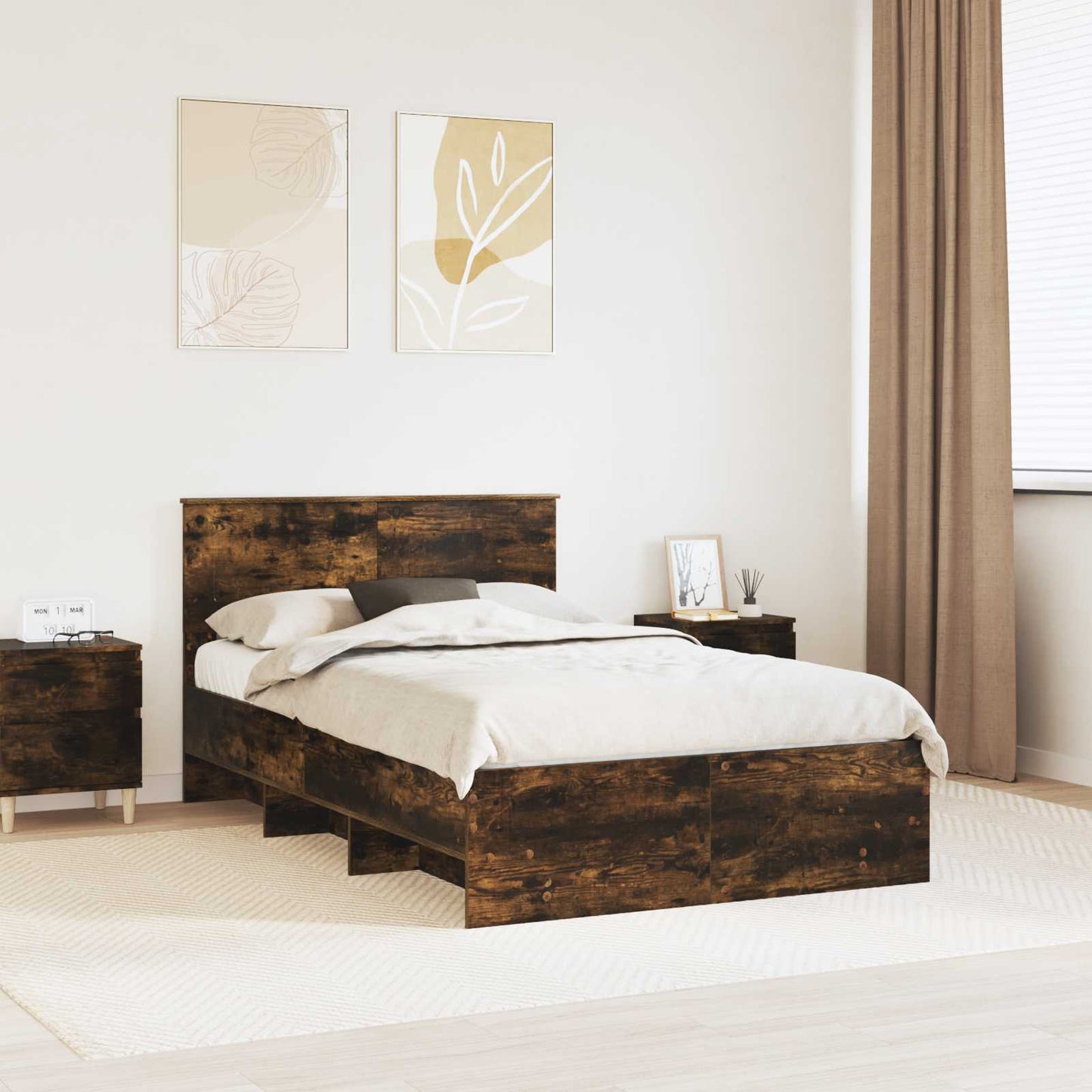 Bed Frame Smoked Oak 137 x 203 cm Engineered Wood