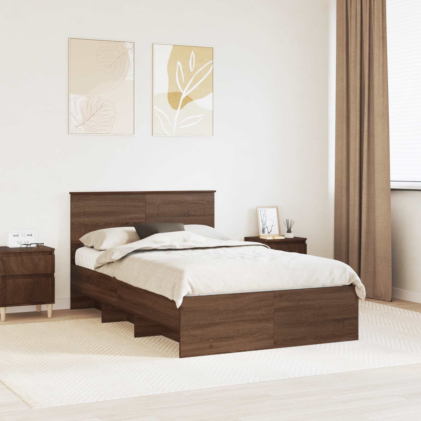Bed Frame with Headboard Brown Oak 137 x 203 cm Engineered Wood