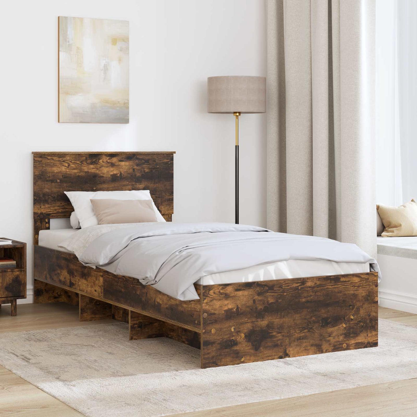 Bed Frame with Headboard Smoked Oak 90 x 200 cm Engineered Wood