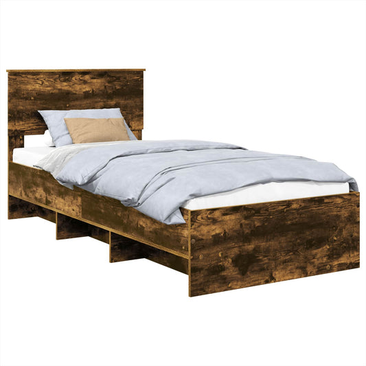 Bed Frame with Headboard Smoked Oak 90 x 200 cm Engineered Wood