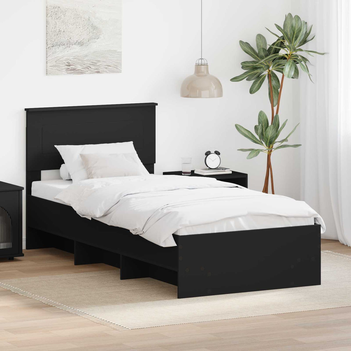 Bed Frame with Headboard Black 80 x 200 cm Engineered Wood