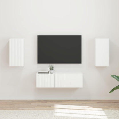 TV Wall Cabinet Set Wall-mounted 4 pcs White Engineered Wood