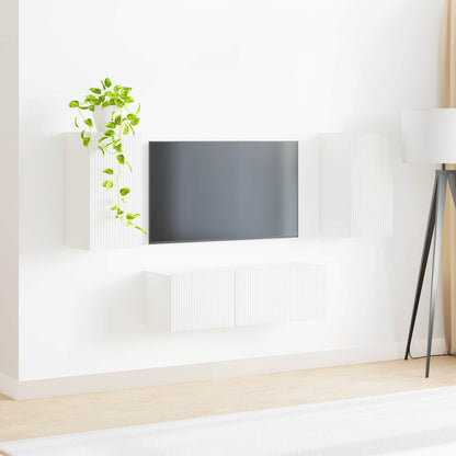 TV Wall Cabinet Set Wall-mounted 4 pcs White Engineered Wood