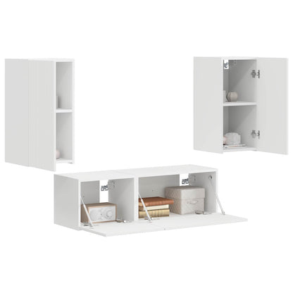 TV Wall Cabinet Set Wall-mounted 4 pcs White Engineered Wood
