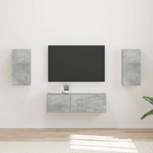 TV Wall Cabinet Set 4 pcs Concrete Grey Engineered Wood