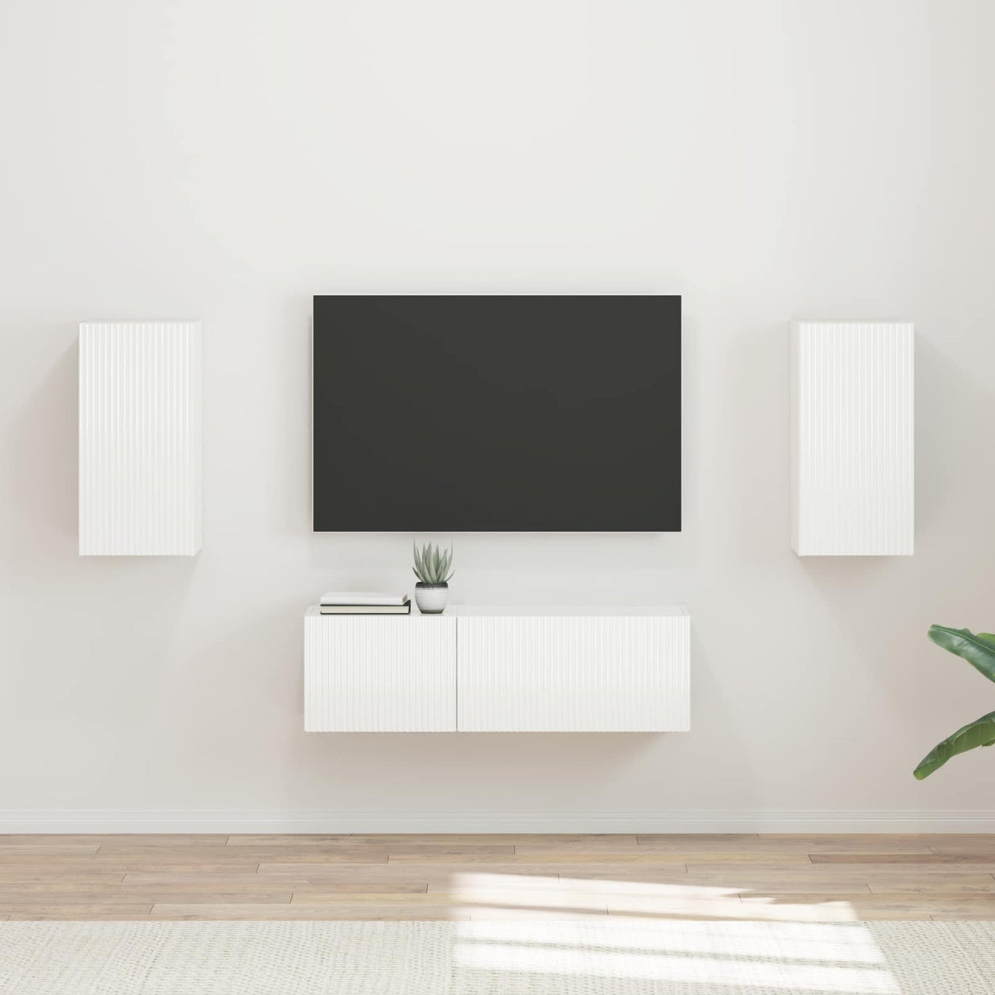 TV Wall Cabinet Set 4 pcs High Gloss White Engineered Wood