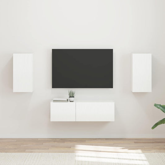 TV Wall Cabinet Set 4 pcs High Gloss White Engineered Wood