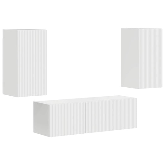 TV Wall Cabinet Set 4 pcs High Gloss White Engineered Wood