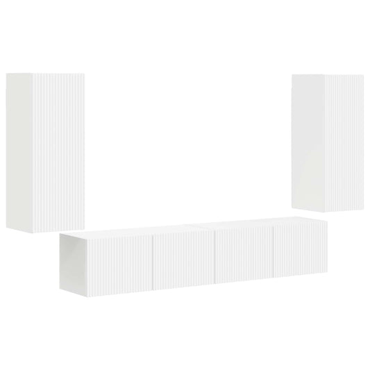 TV Wall Cabinet Set 4 pcs White Engineered Wood