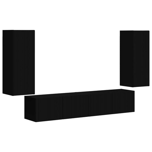 TV Wall Cabinet Set 4 pcs Black Engineered Wood