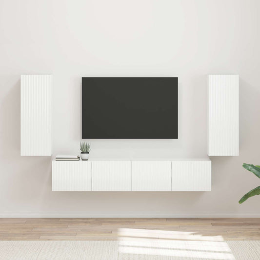 TV Wall Cabinet Set 4 pcs High Gloss White Engineered Wood