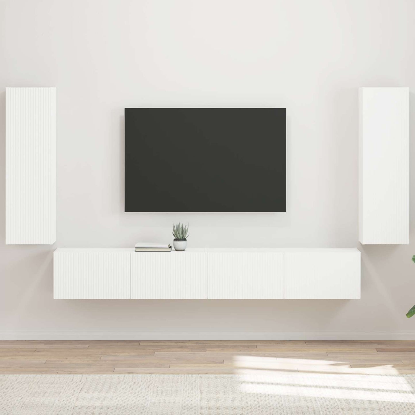 TV Wall Cabinet Set 4 pcs White Engineered Wood