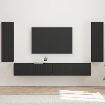 TV Wall Cabinet Set 4 pcs Black Engineered Wood