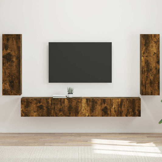 TV Wall Cabinet Set 4 pcs Smoked Oak Engineered Wood
