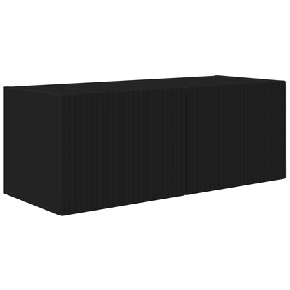 TV Wall Cabinet Set Wall-mounted 4 pcs Black Engineered Wood