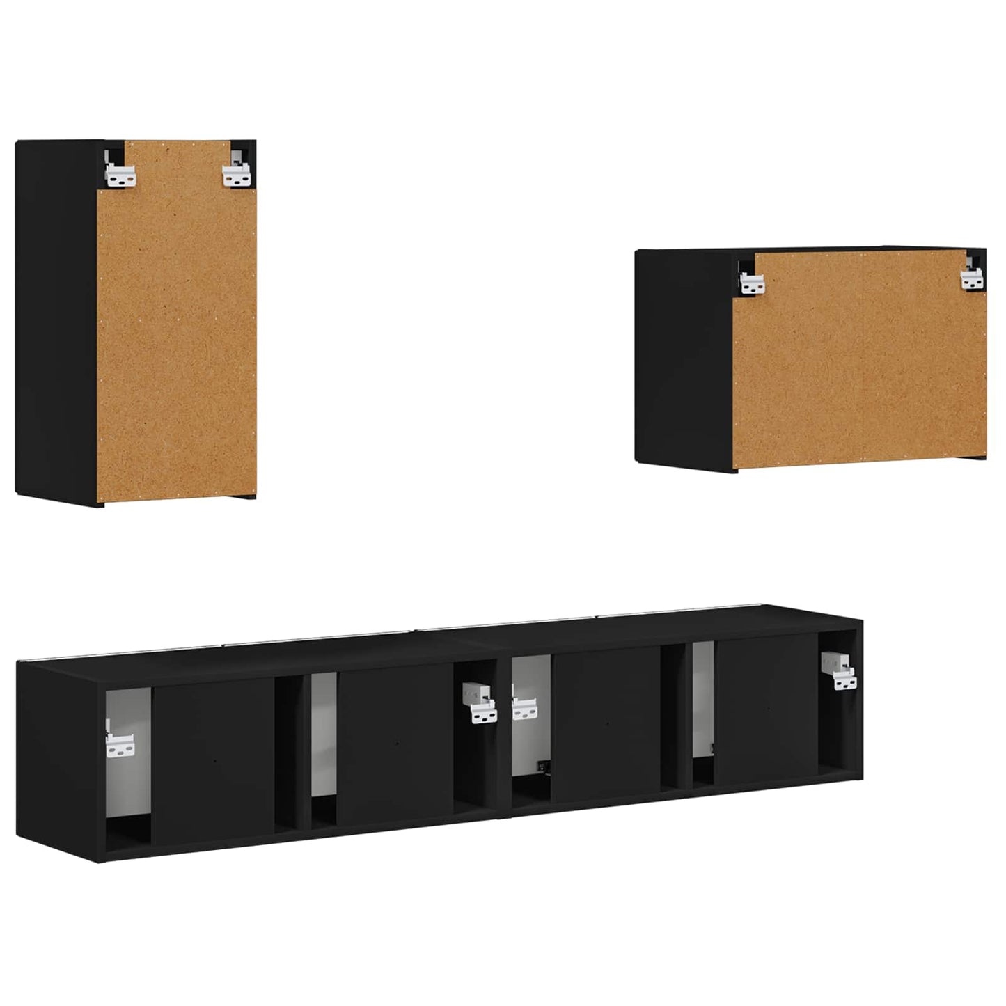 TV Wall Cabinet Set Wall-mounted 4 pcs Black Engineered Wood