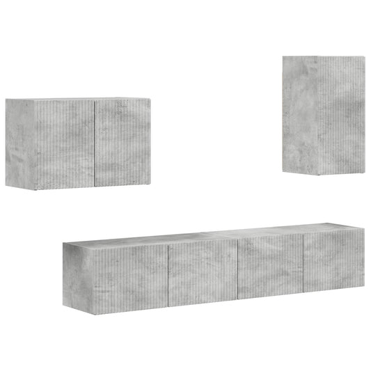 TV Wall Cabinet Set 4 pcs Concrete Grey Engineered Wood