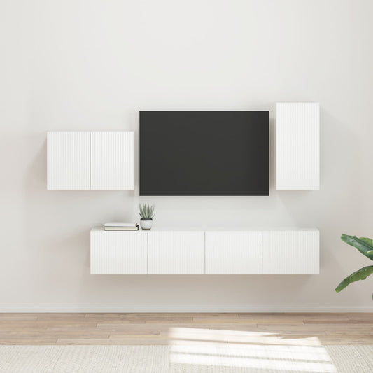 TV Wall Cabinet Set 4 pcs High Gloss White Engineered Wood