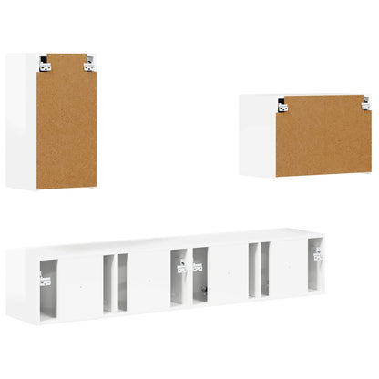 TV Wall Cabinet Set 4 pcs High Gloss White Engineered Wood