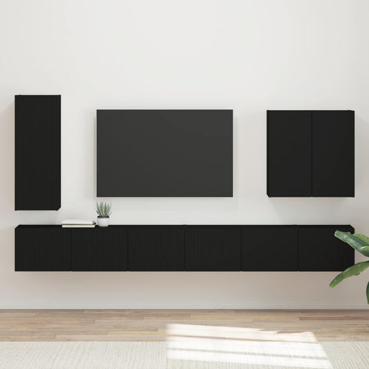 TV Wall Cabinet Set 6 pcs Black