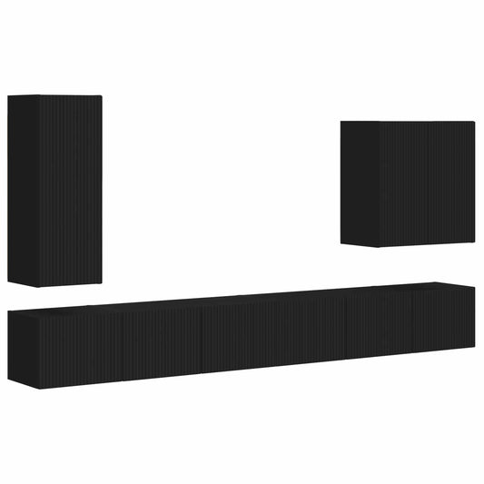 TV Wall Cabinet Set 6 pcs Black