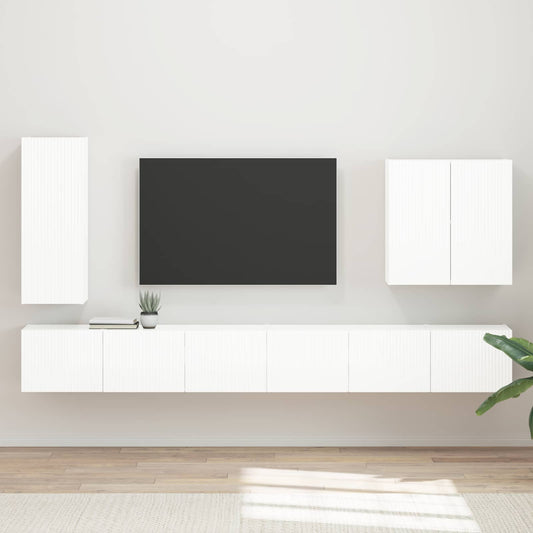 TV Wall Cabinet Set 6 pcs High Gloss White