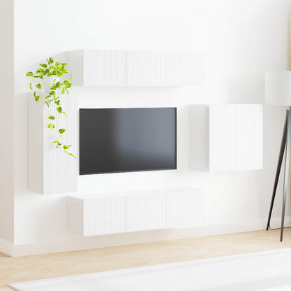 TV Wall Cabinet Set Wall-mounted 6 pcs High Gloss White