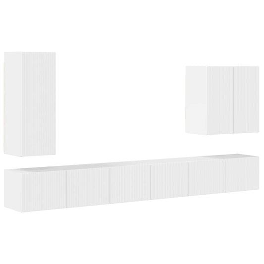 TV Wall Cabinet Set 6 pcs High Gloss White