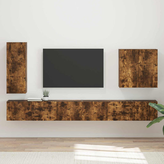 TV Wall Cabinet Set 6 pcs Smoked Oak