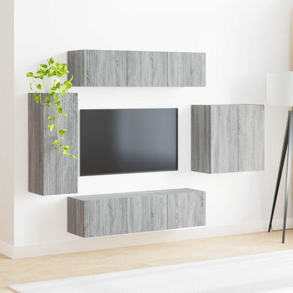 TV Wall Cabinet Set Wall-mounted 6 pcs Grey Sonoma