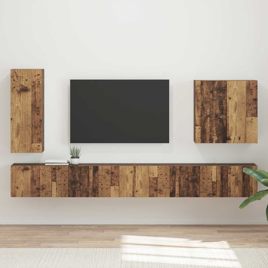 TV Wall Cabinet Set 6 pcs Old Wood