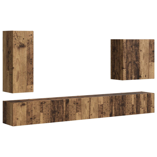 TV Wall Cabinet Set 6 pcs Old Wood