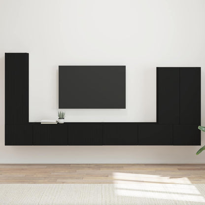 TV Wall Cabinet Set 6 pcs Black