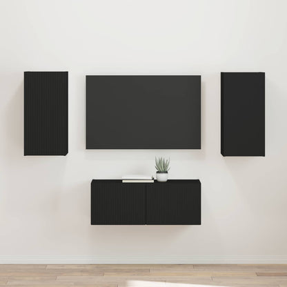 TV Cabinet Set Wall-mounted 2 pcs Black Engineered Wood