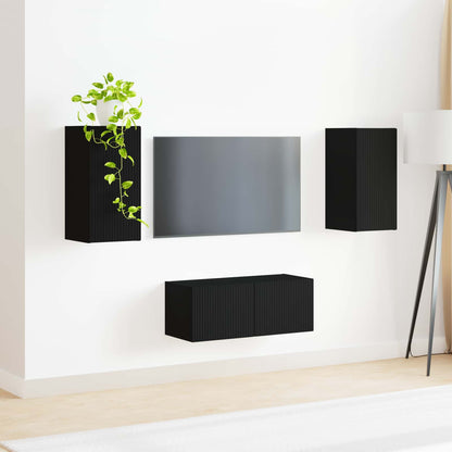TV Cabinet Set Wall-mounted 2 pcs Black Engineered Wood