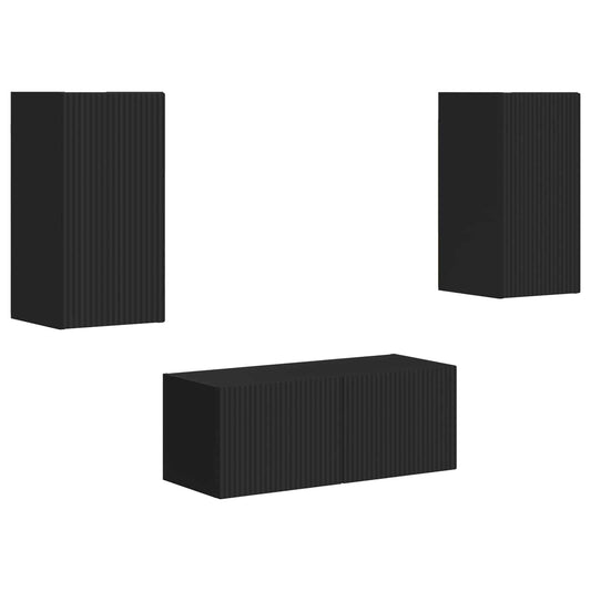 TV Cabinet Set 2 pcs Black Engineered Wood