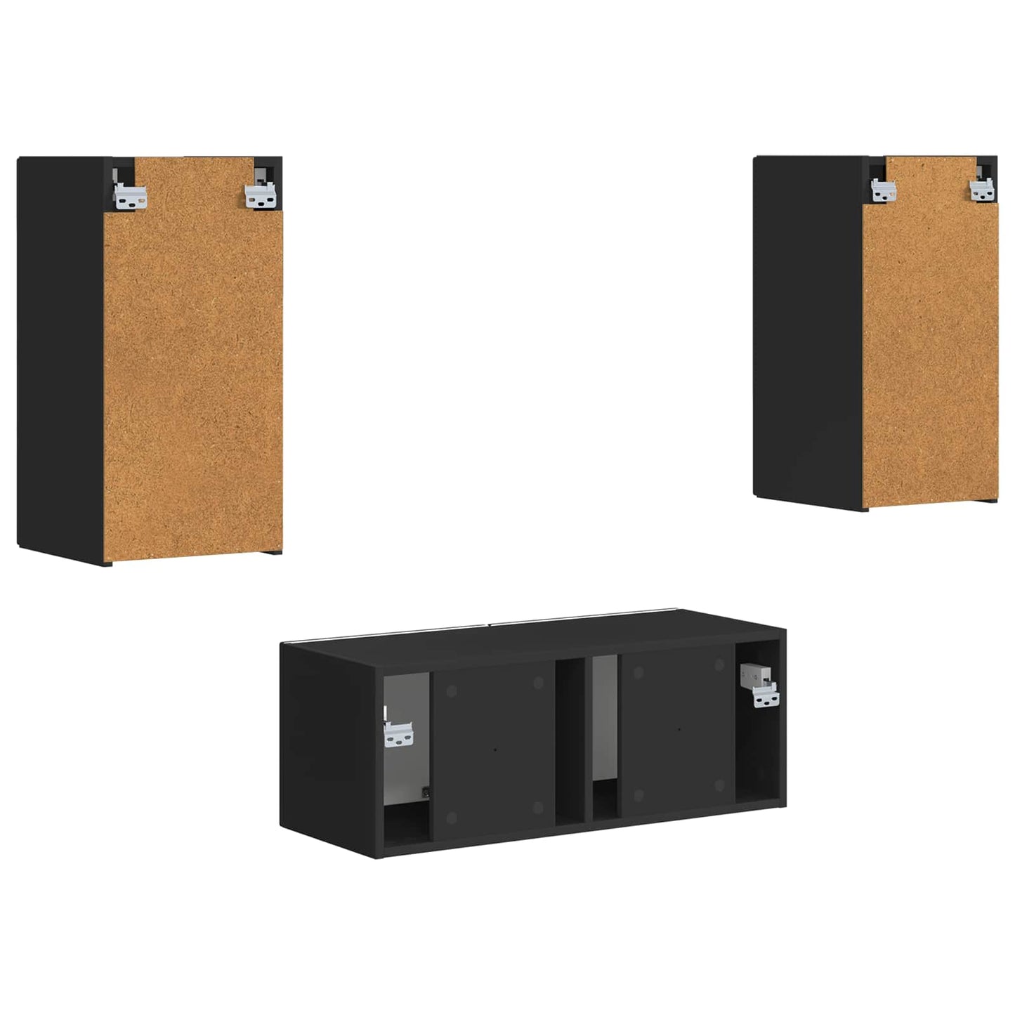 TV Cabinet Set Wall-mounted 2 pcs Black Engineered Wood