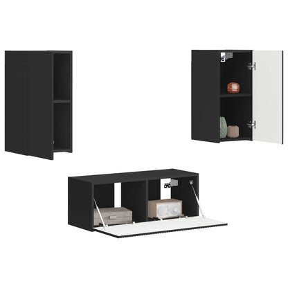 TV Cabinet Set Wall-mounted 2 pcs Black Engineered Wood