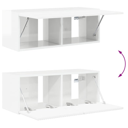 TV Cabinet Set 2 pcs High Gloss White Engineered Wood