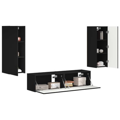TV Cabinet Set Wall-mounted 2 pcs Black Engineered Wood
