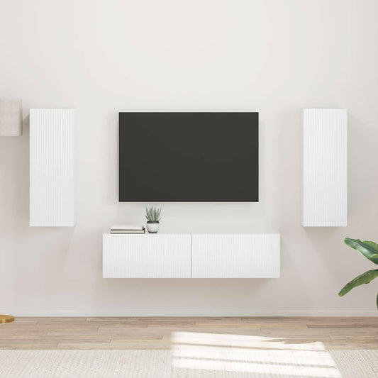 TV Cabinet Set 2 pcs High Gloss White Engineered Wood
