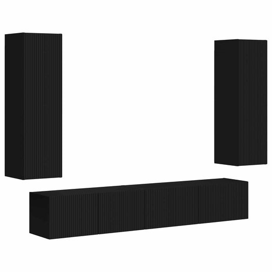 TV Cabinet Set 3 pcs Black Engineered Wood