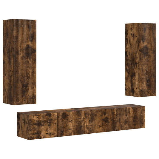 TV Cabinet Set 3 pcs Smoked Oak Engineered Wood