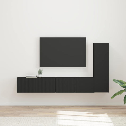 TV Cabinet Set 3 pcs Black Engineered Wood