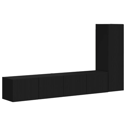 TV Cabinet Set Wall-mounted 3 pcs Black Engineered Wood